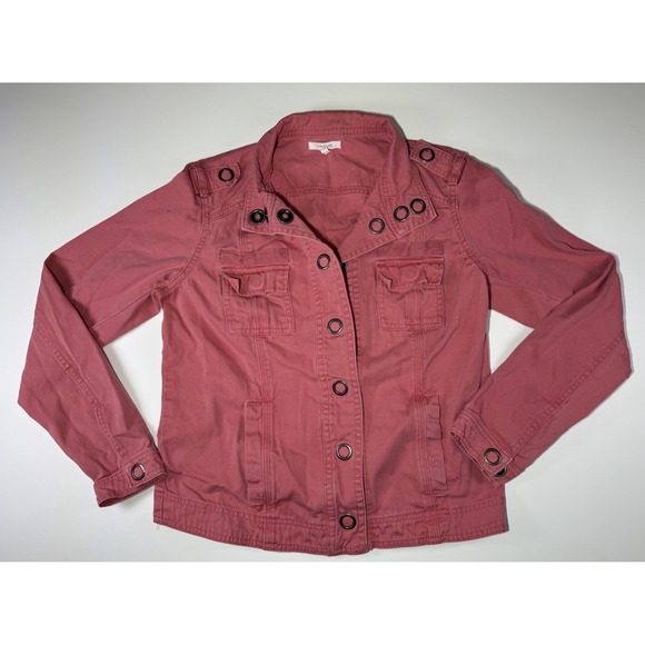 Maurices Jackets & Blazers - Maurices Pink Lightweight Snap Button Front Biker Military Jacket Womans Size XS